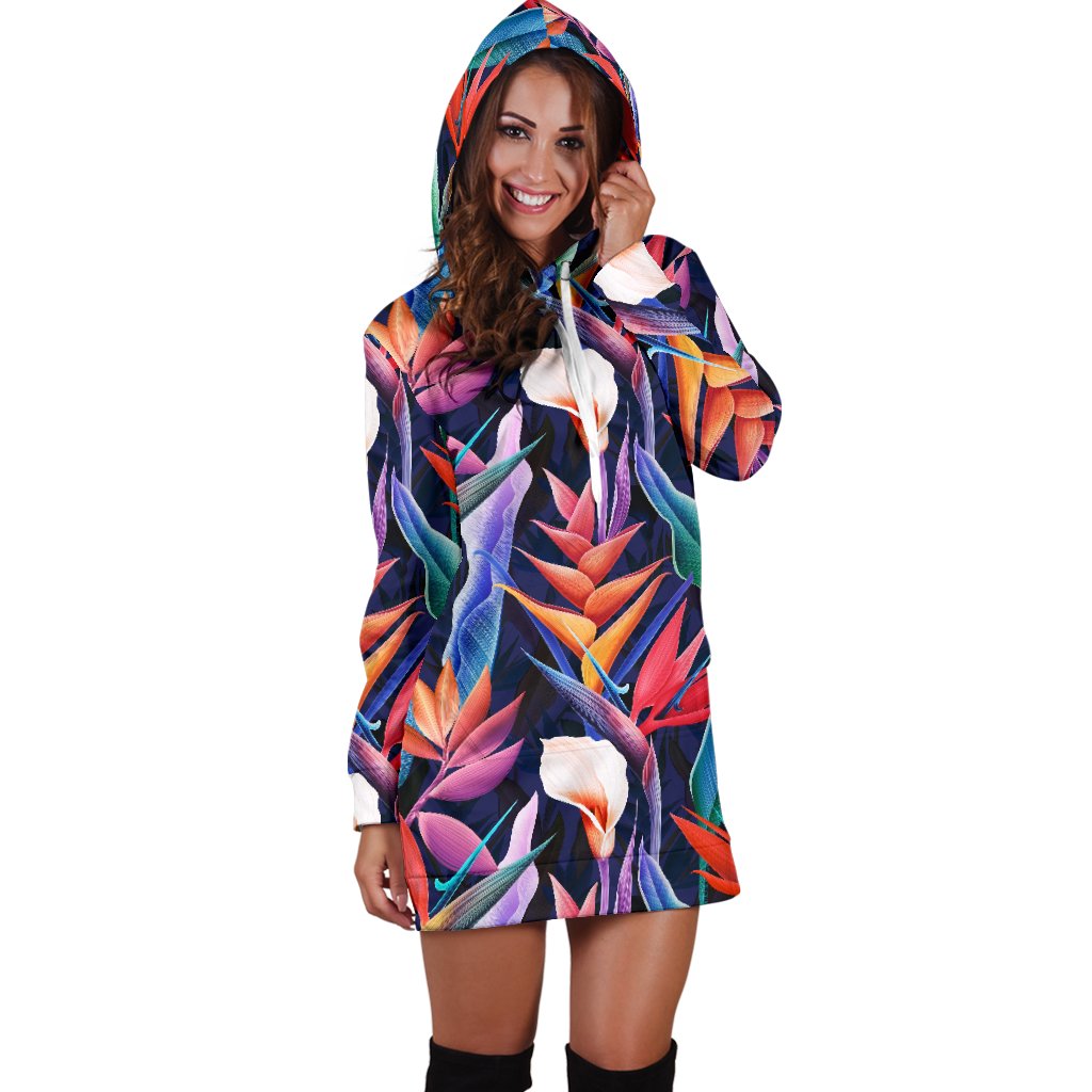 Tropical Flower Pattern Print Design TF023 Women Hoodie Dress