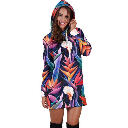 Tropical Flower Pattern Print Design TF023 Women Hoodie Dress