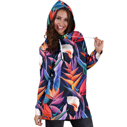 Tropical Flower Pattern Print Design TF023 Women Hoodie Dress