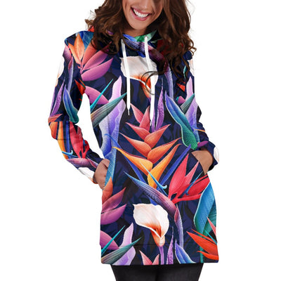 Tropical Flower Pattern Print Design TF023 Women Hoodie Dress