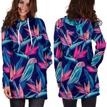 Tropical Flower Pattern Print Design TF024 Women Hoodie Dress