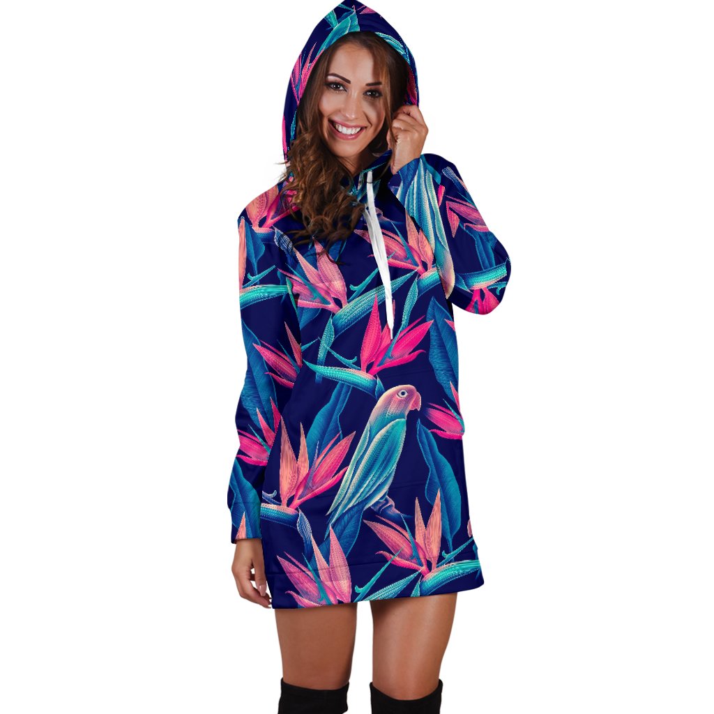 Tropical Flower Pattern Print Design TF024 Women Hoodie Dress