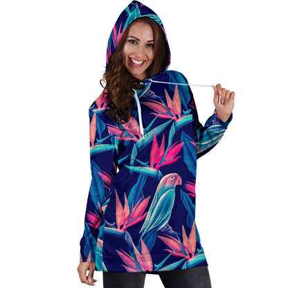 Tropical Flower Pattern Print Design TF024 Women Hoodie Dress