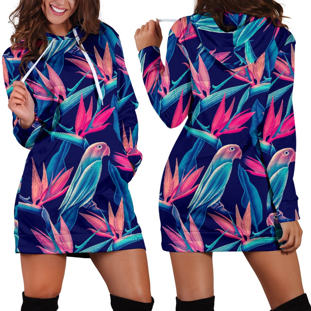 Tropical Flower Pattern Print Design TF024 Women Hoodie Dress