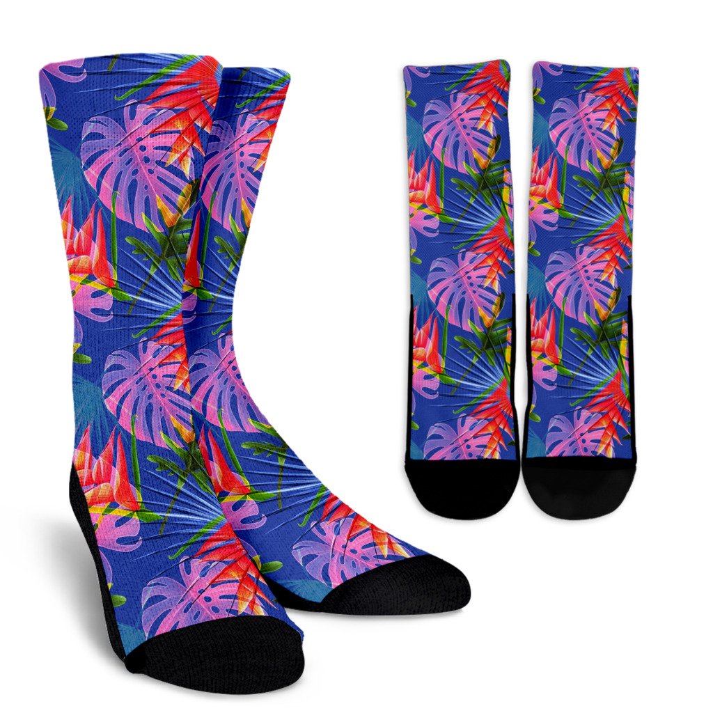 Tropical Flower Pattern Print Design TF025 Crew Socks-JORJUNE.COM