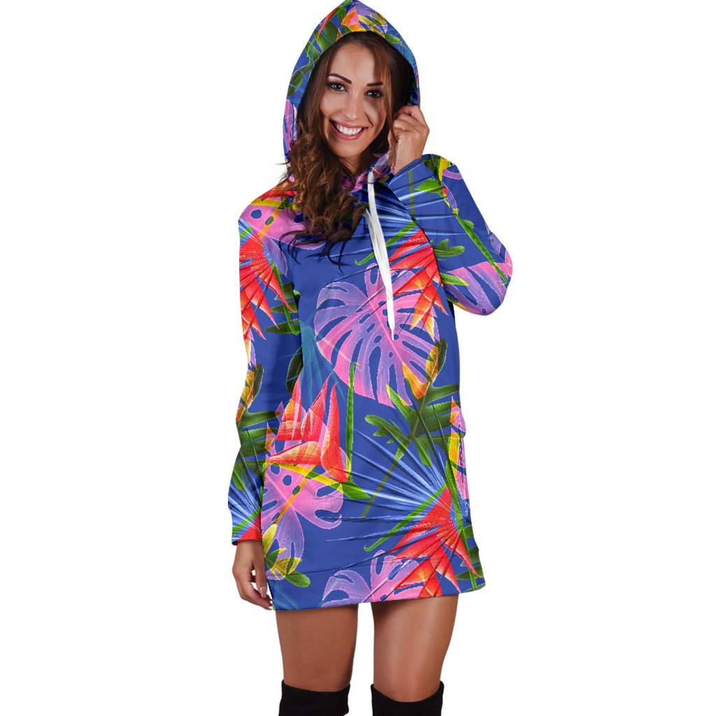 Tropical Flower Pattern Print Design TF025 Women Hoodie Dress