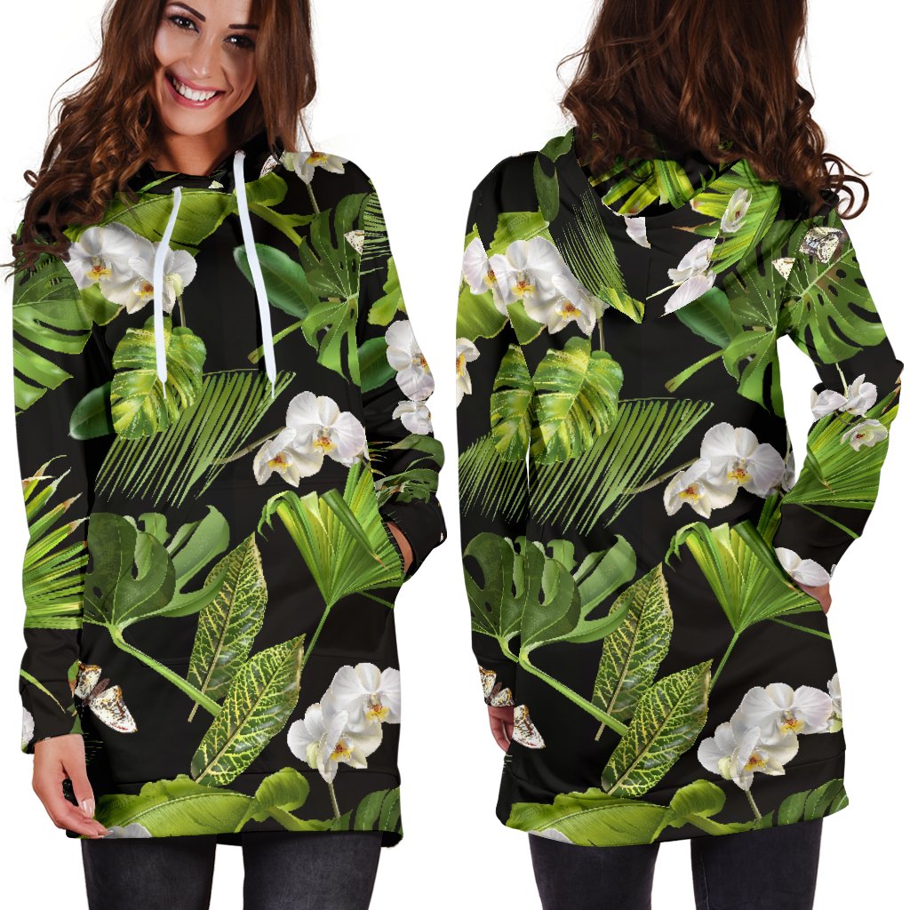 Tropical Flower Pattern Print Design TF026 Women Hoodie Dress