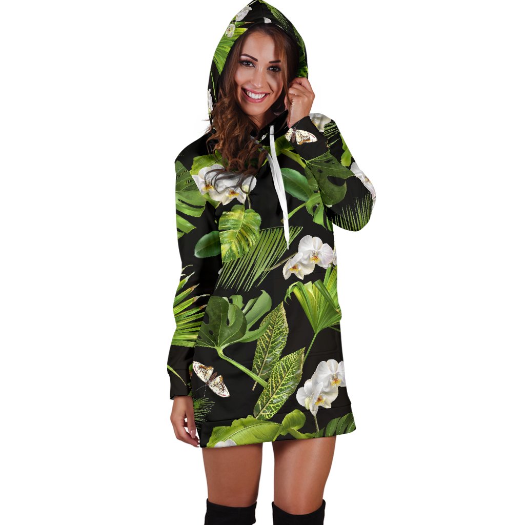 Tropical Flower Pattern Print Design TF026 Women Hoodie Dress