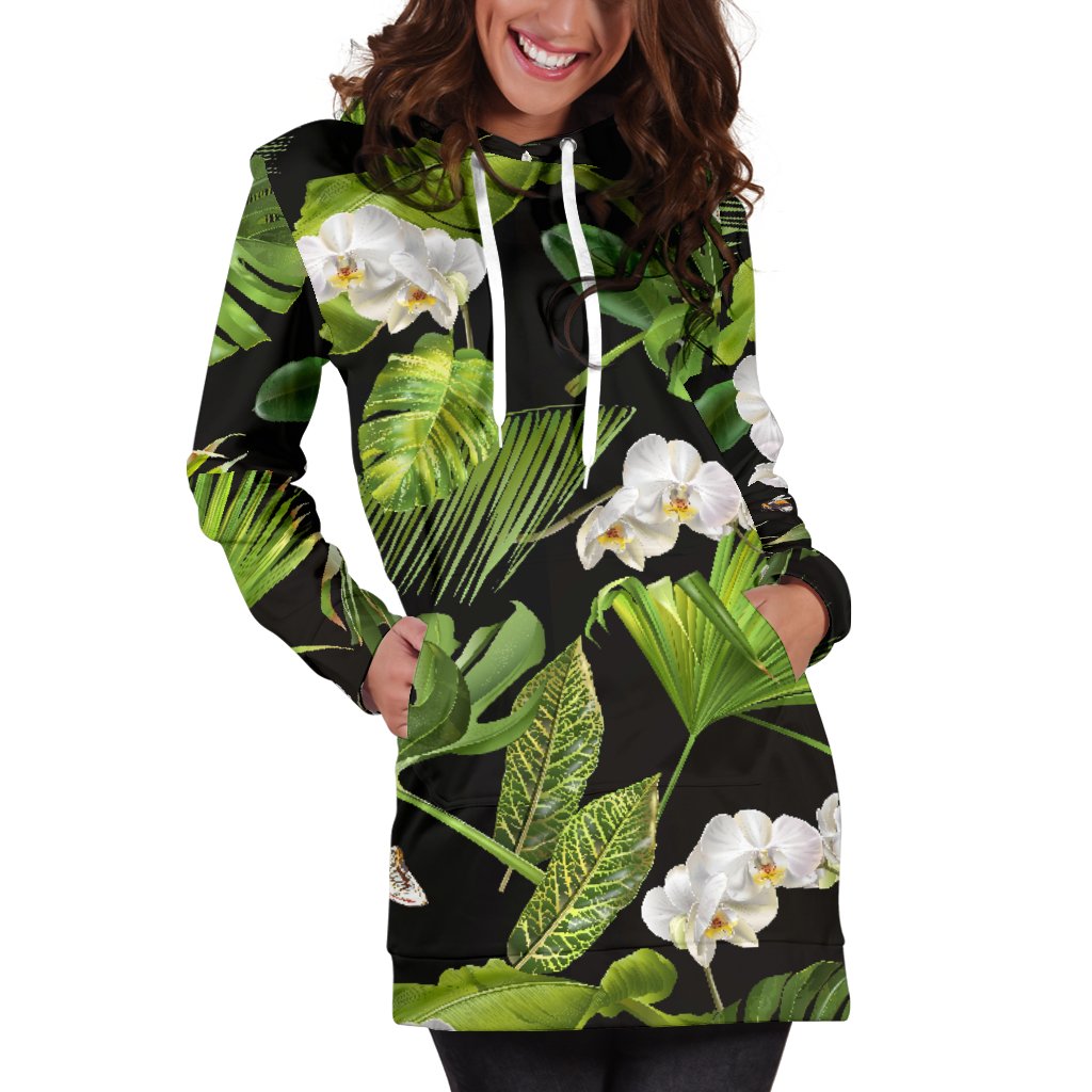 Tropical Flower Pattern Print Design TF026 Women Hoodie Dress