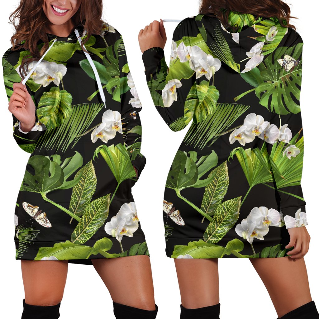 Tropical Flower Pattern Print Design TF026 Women Hoodie Dress