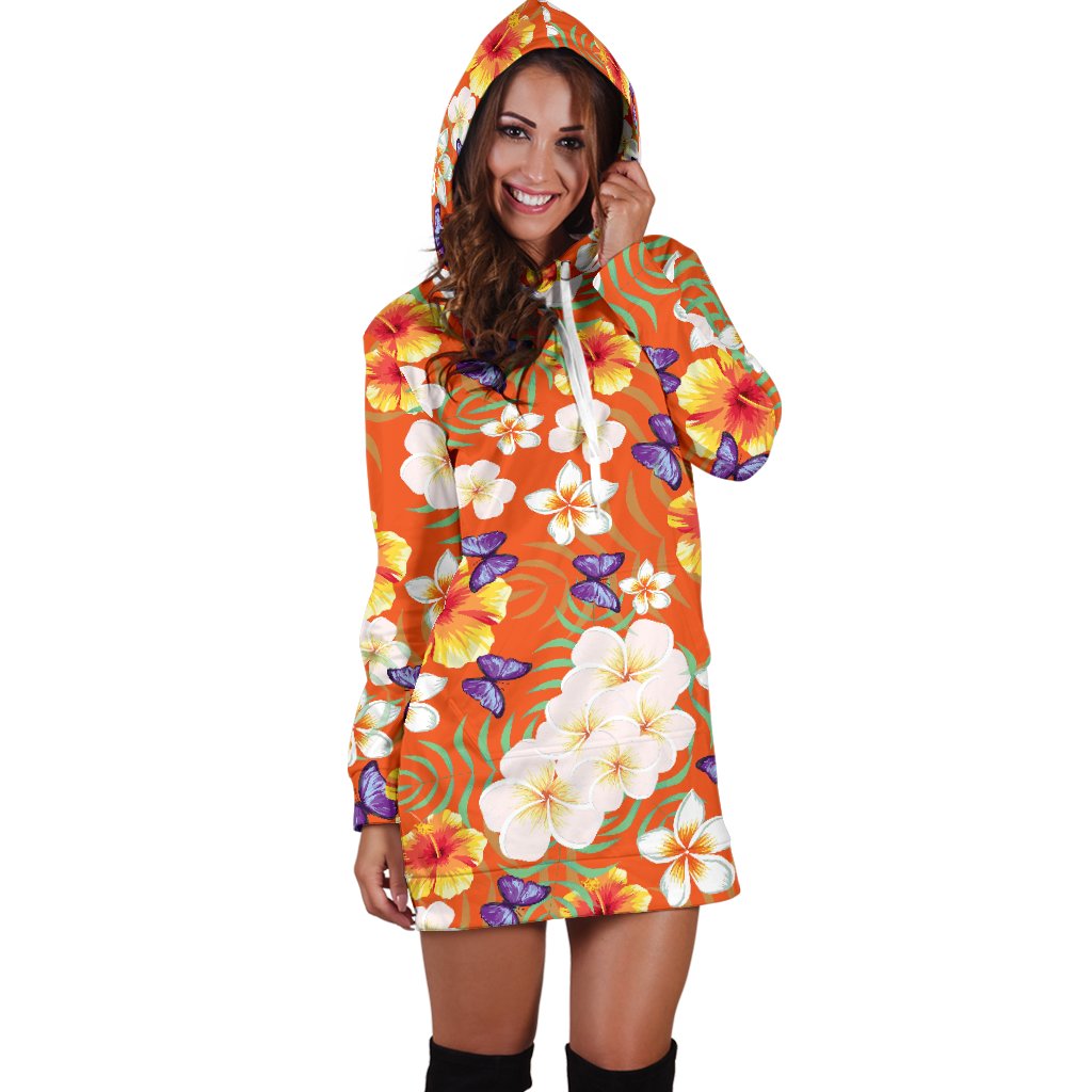 Tropical Flower Pattern Print Design TF027 Women Hoodie Dress