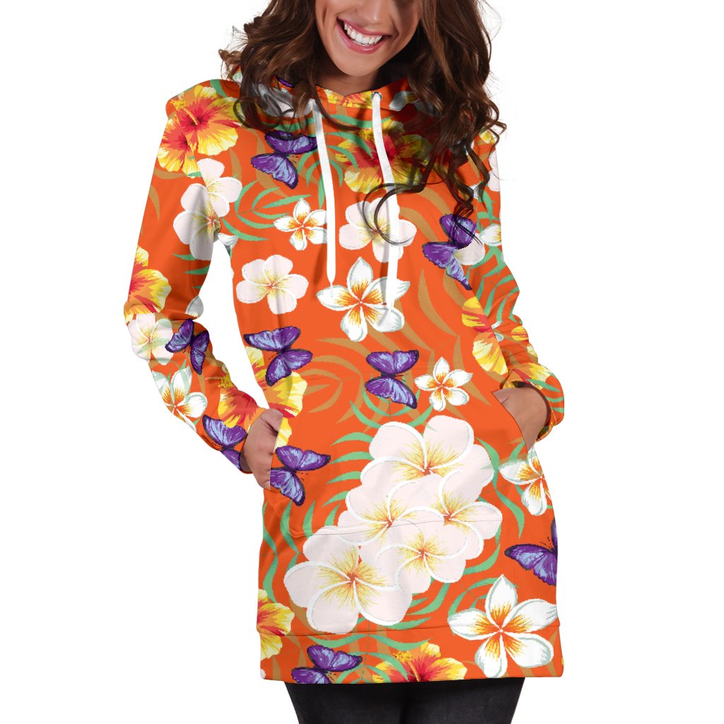 Tropical Flower Pattern Print Design TF027 Women Hoodie Dress