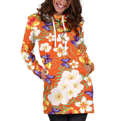 Tropical Flower Pattern Print Design TF027 Women Hoodie Dress