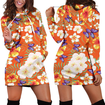 Tropical Flower Pattern Print Design TF027 Women Hoodie Dress