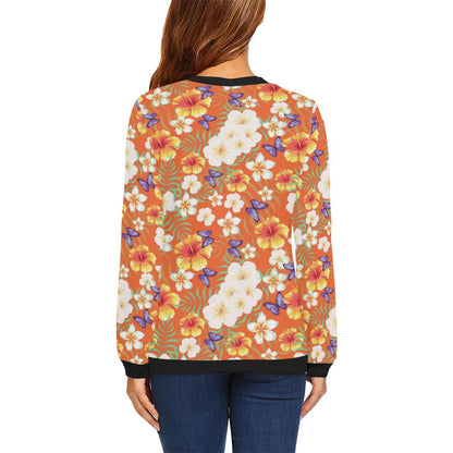 Tropical Flower Pattern Print Design TF027 Women Long Sleeve Sweatshirt-JorJune