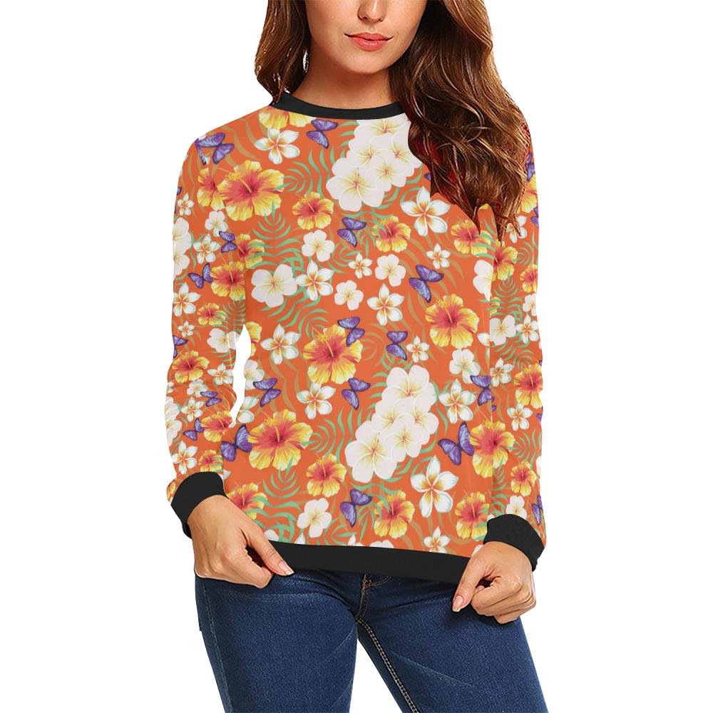 Tropical Flower Pattern Print Design TF027 Women Long Sleeve Sweatshirt-JorJune