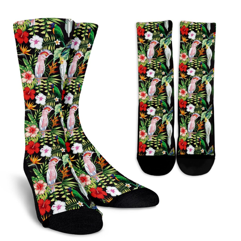 Tropical Flower Pattern Print Design TF03 Crew Socks-JORJUNE.COM