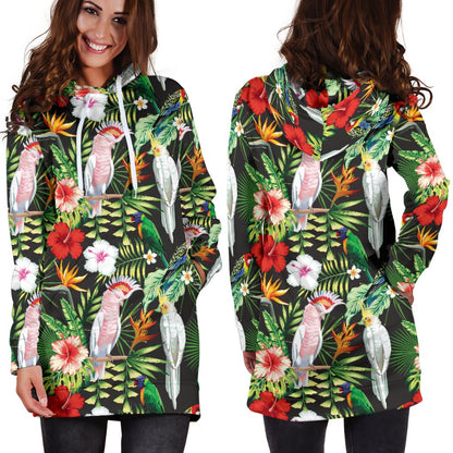 Tropical Flower Pattern Print Design TF03 Women Hoodie Dress
