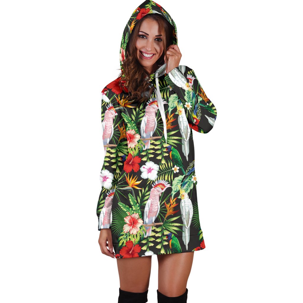 Tropical Flower Pattern Print Design TF03 Women Hoodie Dress