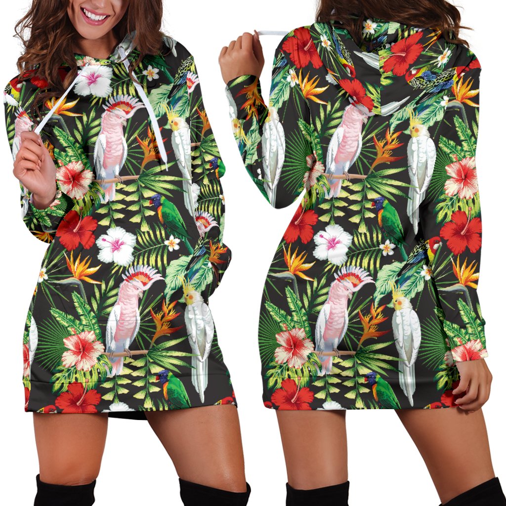 Tropical Flower Pattern Print Design TF03 Women Hoodie Dress