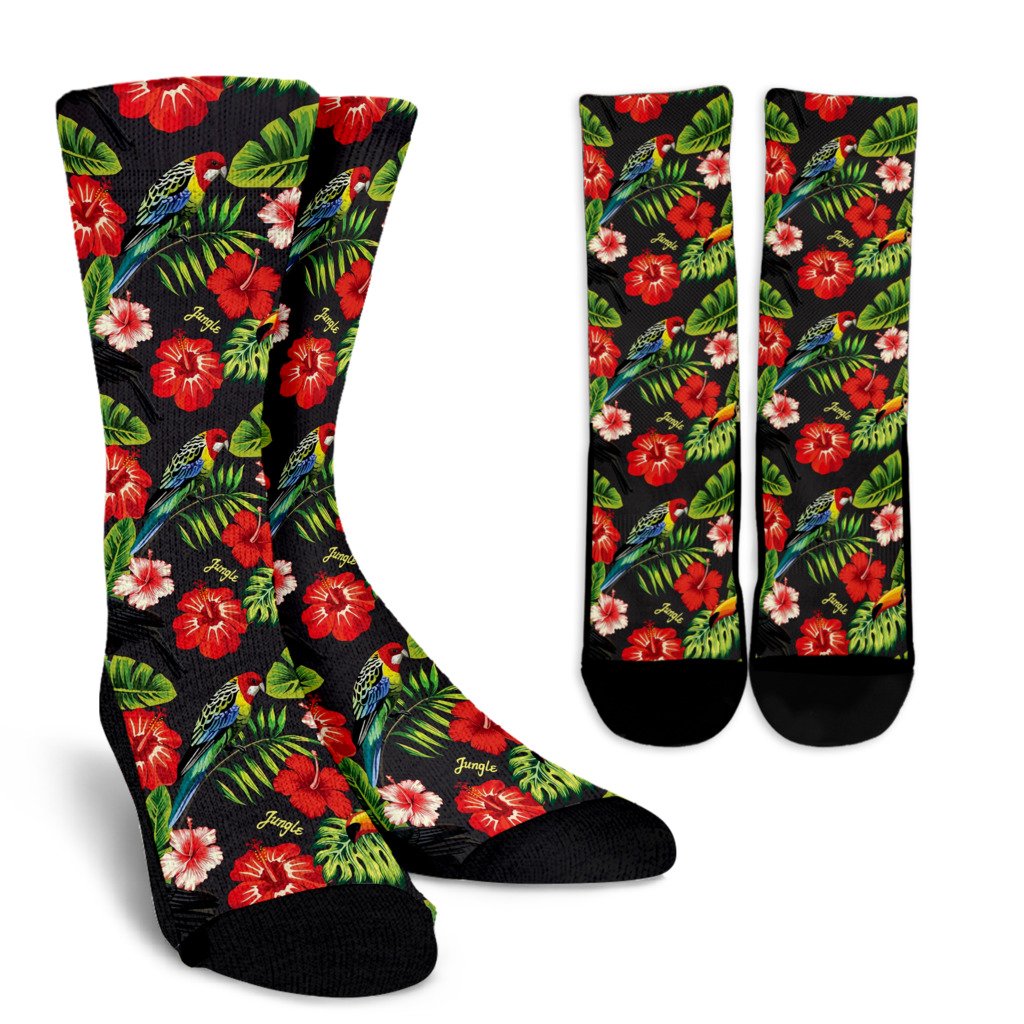 Tropical Flower Pattern Print Design TF04 Crew Socks-JORJUNE.COM