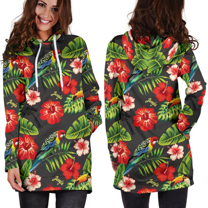 Tropical Flower Pattern Print Design TF04 Women Hoodie Dress