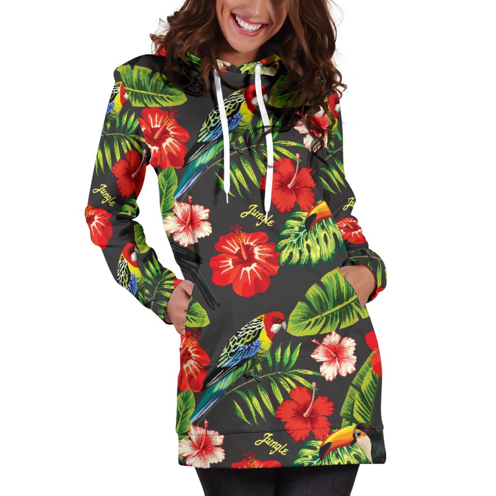 Tropical Flower Pattern Print Design TF04 Women Hoodie Dress