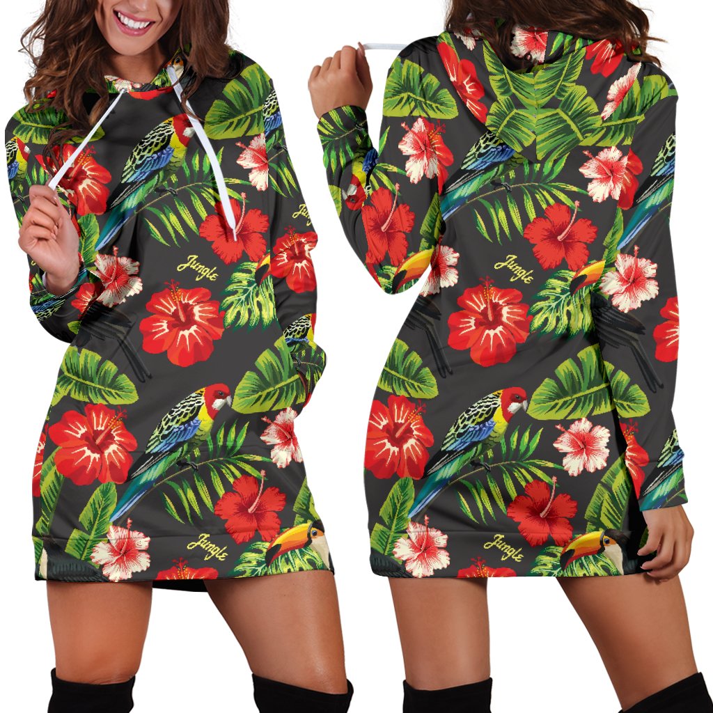 Tropical Flower Pattern Print Design TF04 Women Hoodie Dress