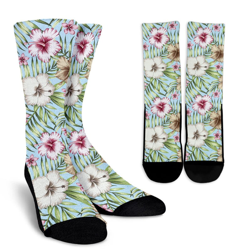 Tropical Flower Pattern Print Design TF05 Crew Socks-JORJUNE.COM
