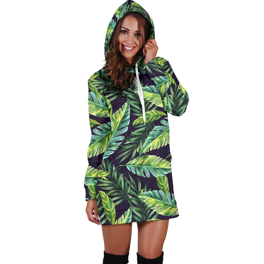 Tropical Flower Pattern Print Design TF06 Women Hoodie Dress
