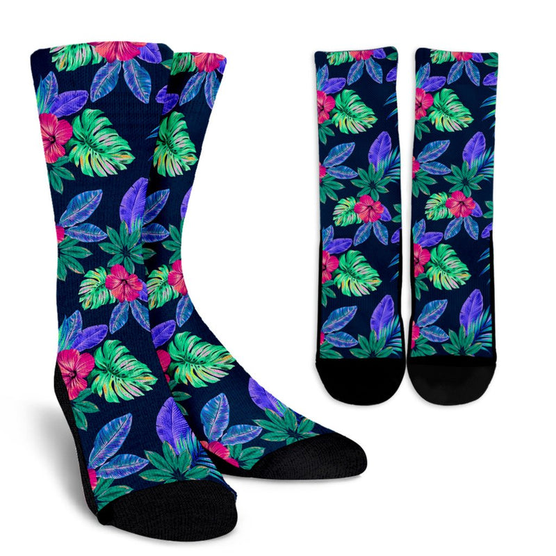 Tropical Flower Pattern Print Design TF09 Crew Socks-JORJUNE.COM