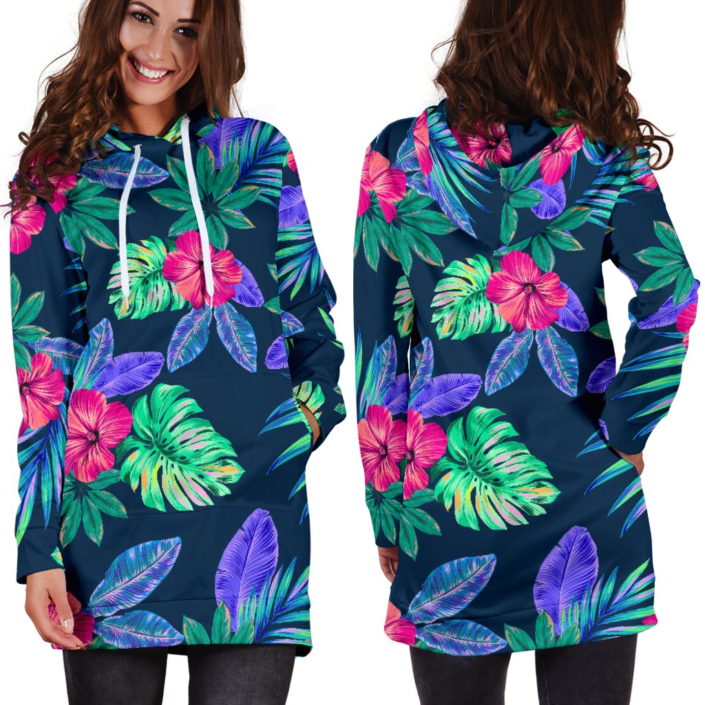 Tropical Flower Pattern Print Design TF09 Women Hoodie Dress