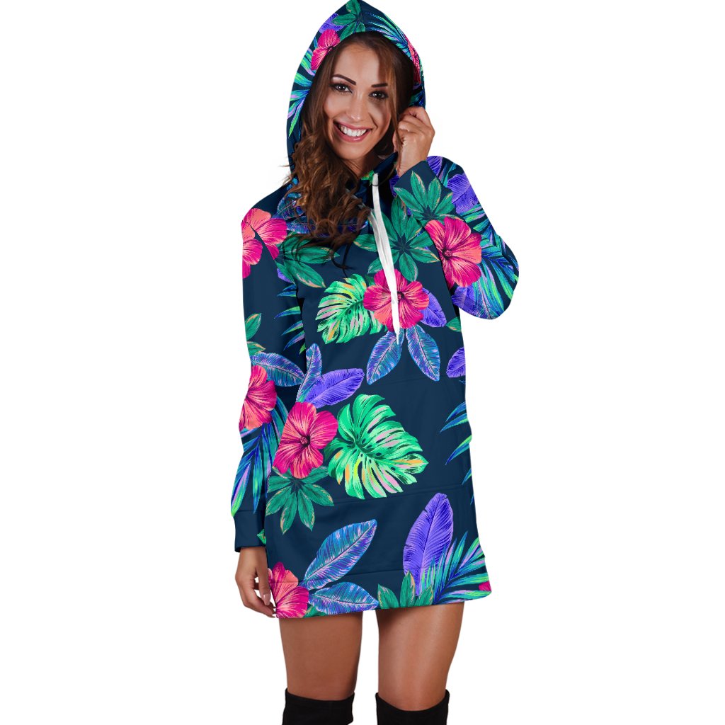 Tropical Flower Pattern Print Design TF09 Women Hoodie Dress