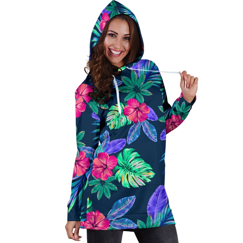 Tropical Flower Pattern Print Design TF09 Women Hoodie Dress