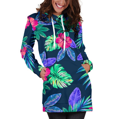Tropical Flower Pattern Print Design TF09 Women Hoodie Dress