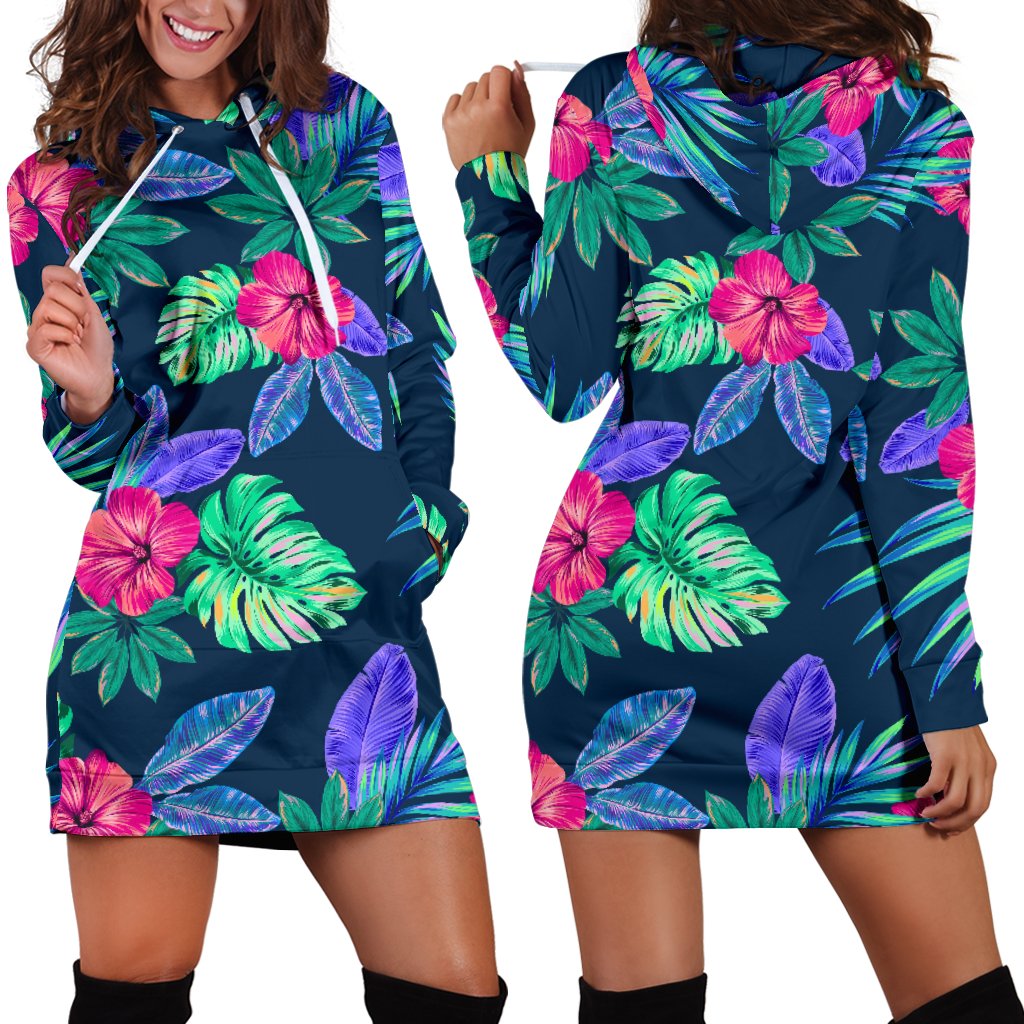 Tropical Flower Pattern Print Design TF09 Women Hoodie Dress