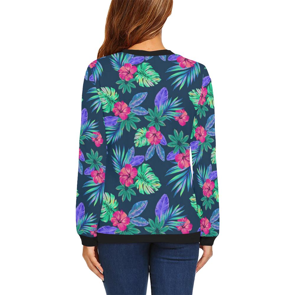 Tropical Flower Pattern Print Design TF09 Women Long Sleeve Sweatshirt-JorJune