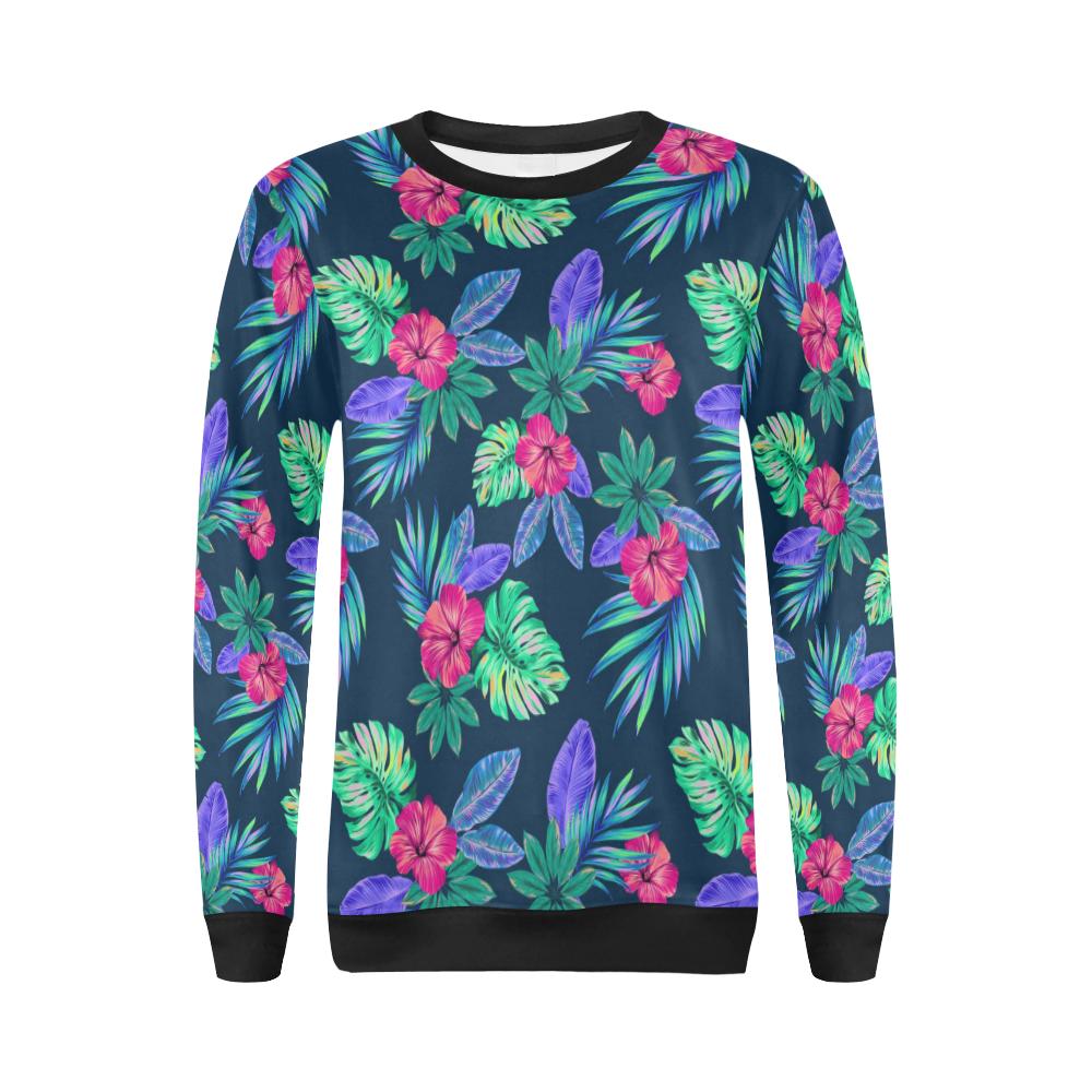 Tropical Flower Pattern Print Design TF09 Women Long Sleeve Sweatshirt-JorJune