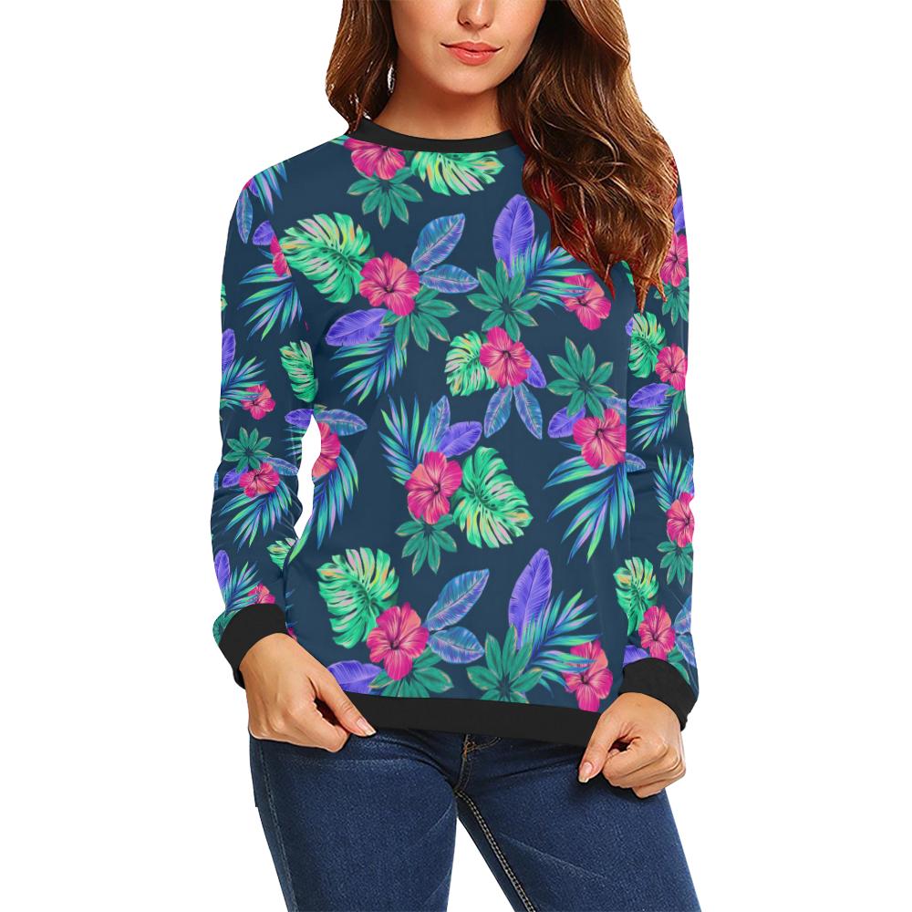 Tropical Flower Pattern Print Design TF09 Women Long Sleeve Sweatshirt-JorJune