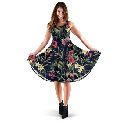 Tropical Flower Pattern Sleeveless Mini Dress