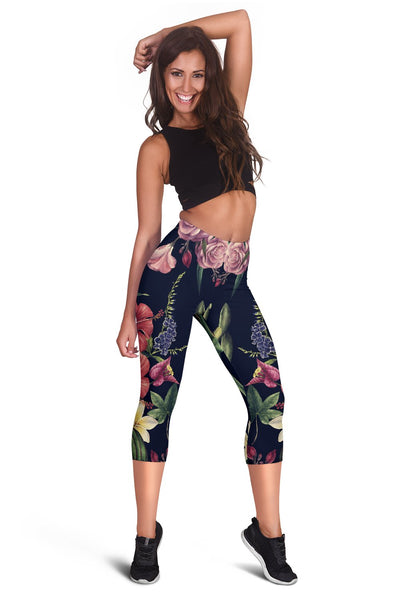 Tropical Flower Pattern Women Capris