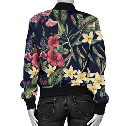 Tropical Flower Pattern Women Casual Bomber Jacket