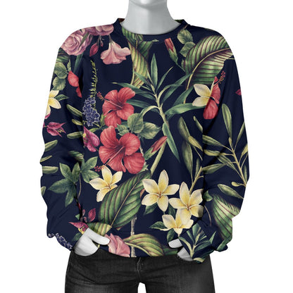 Tropical Flower Pattern Women Crewneck Sweatshirt