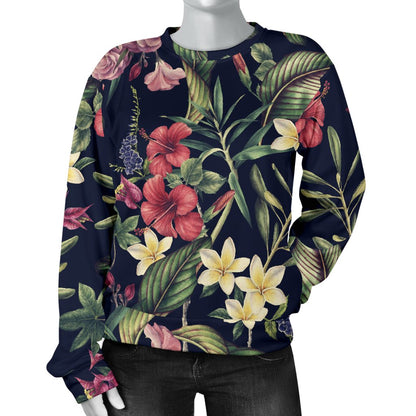 Tropical Flower Pattern Women Crewneck Sweatshirt