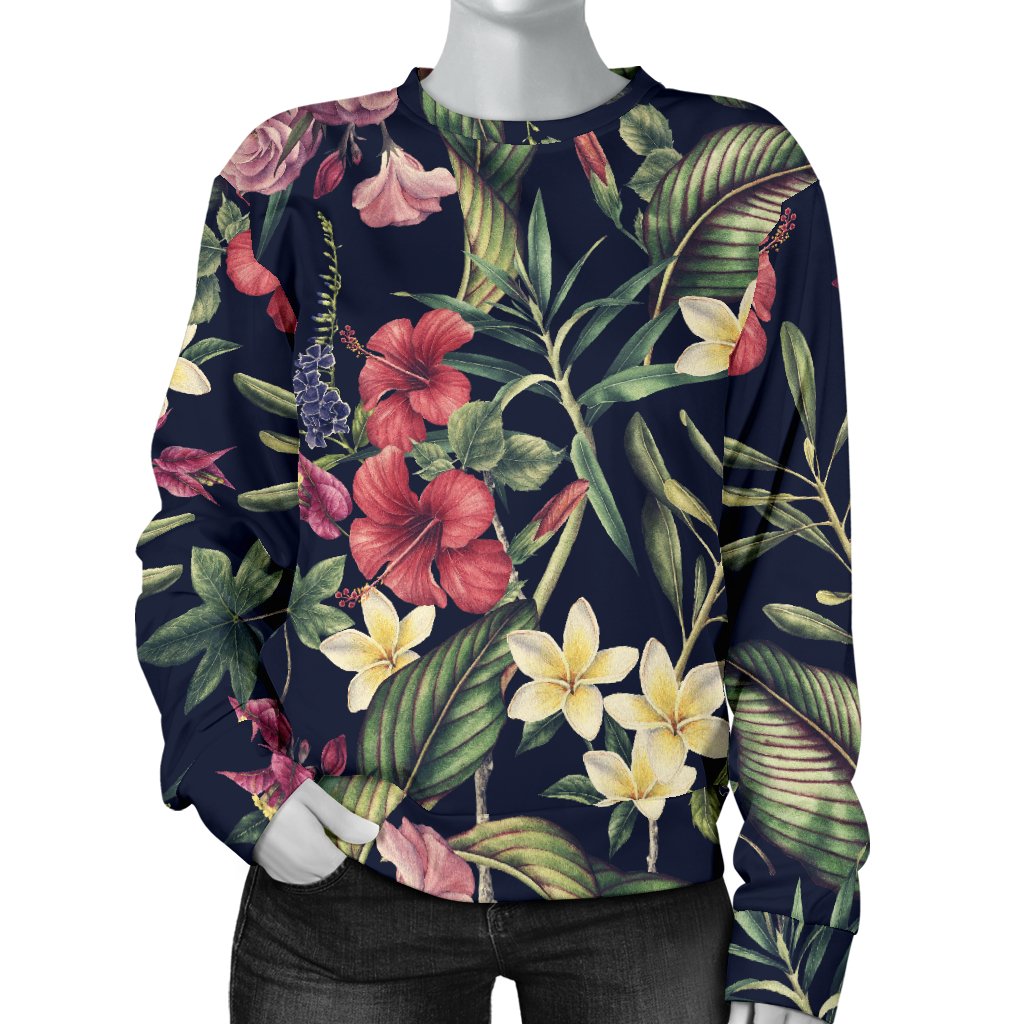 Tropical Flower Pattern Women Crewneck Sweatshirt