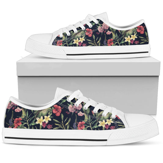 Tropical Flower Pattern Women Low Top Shoes