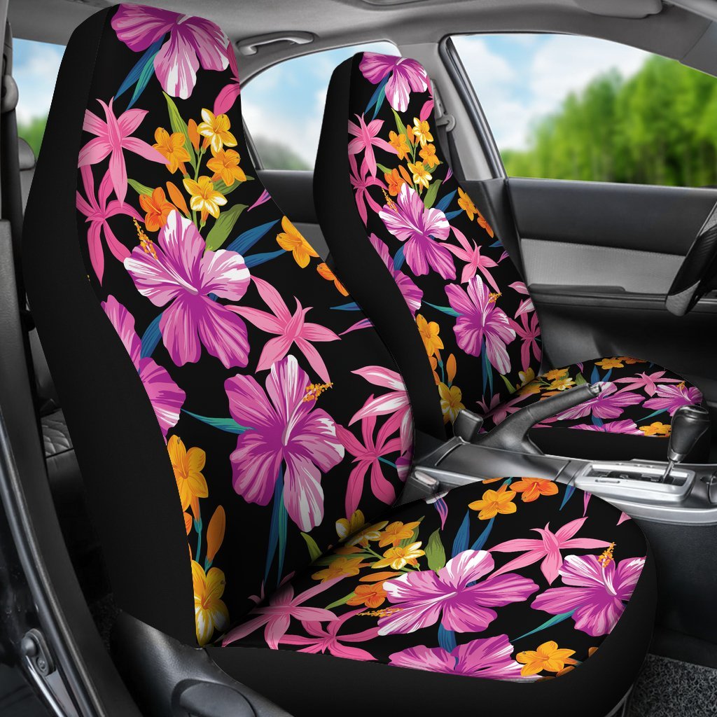 Tropical Flower Pink Hibiscus Print Universal Fit Car Seat Covers