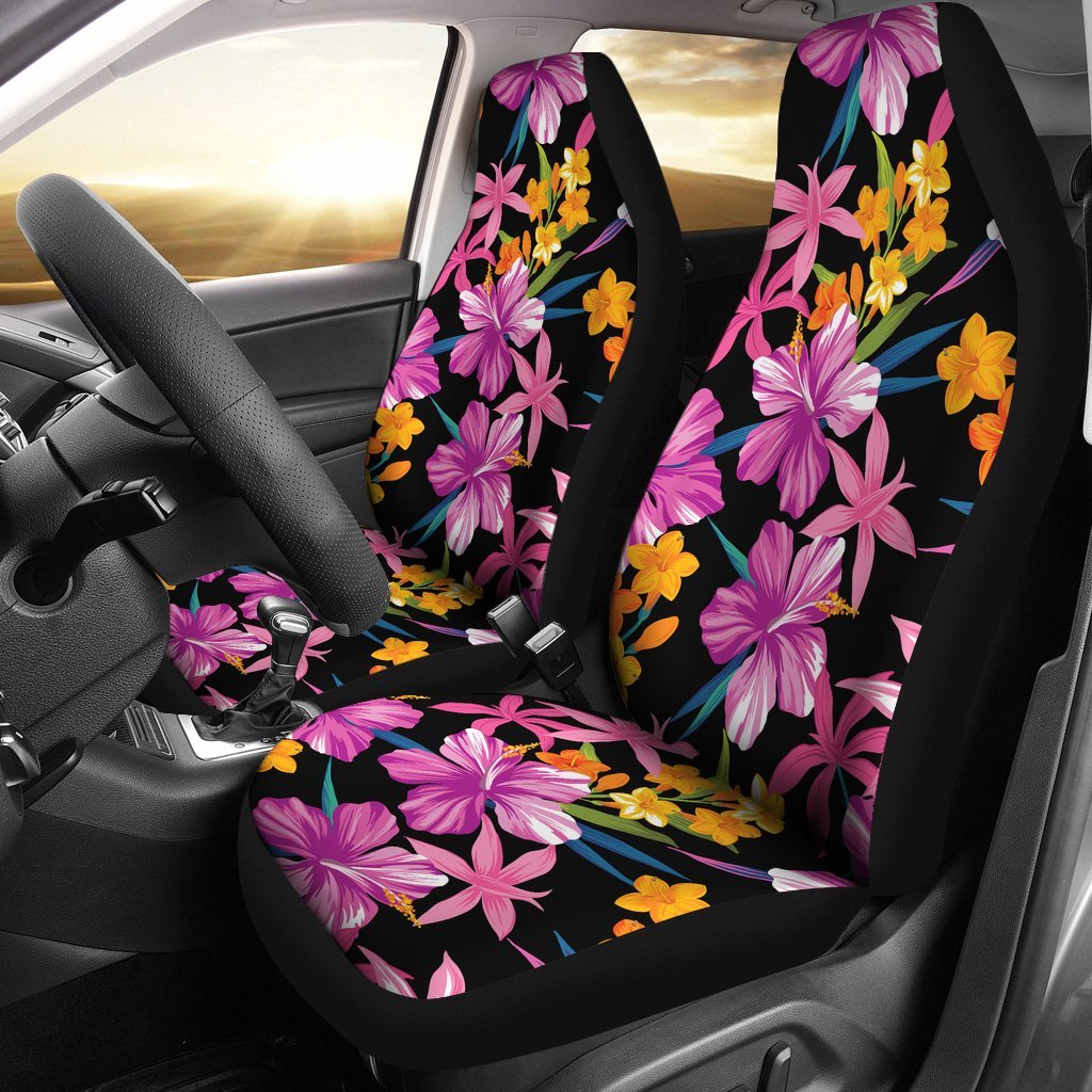 Tropical Flower Pink Hibiscus Print Universal Fit Car Seat Covers