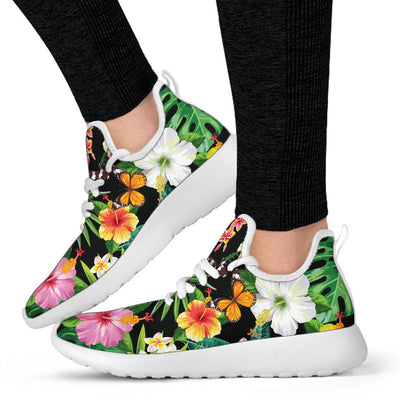 Tropical Flower Themed Design Print Pattern Mesh Knit Sneakers Shoes