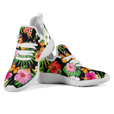 Tropical Flower Themed Design Print Pattern Mesh Knit Sneakers Shoes